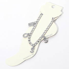 BOSS Rhinestone Embellished Charm Message Anklet