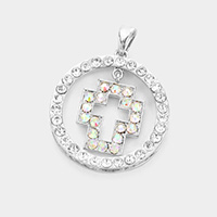 Round Stone Embellished Cut Out Cross Pendant