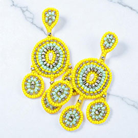 Felt Back Beaded Geometric Oval Detail Dangle Earrings
