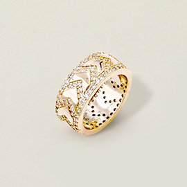 Gold Plated CZ Embellished Metal Chevron Ring