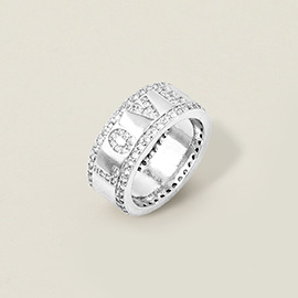 Rhodium Plated CZ Embellished Love Message Ring