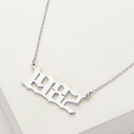 White Gold Dipped 1982 Birth Year Plate Pendant Necklace