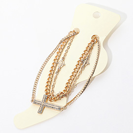 3PCS - Rhinestone Embellished Cross Virgin Mary Anklets