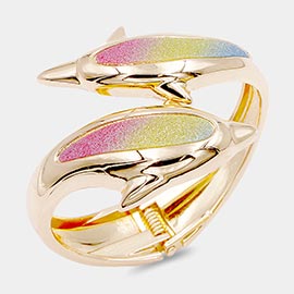 Bling Double Dolphin Hinged Bracelet