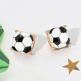 Soccer Ball Printed Square Stud Earrings