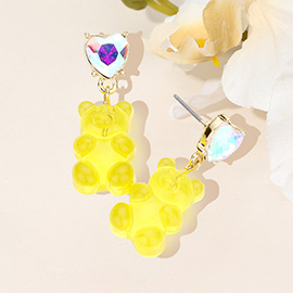 Heart Stone Gummy Bear Dangle Earrings
