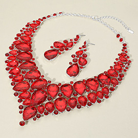 Teardrop Cluster Rhinestone Collar Necklace
