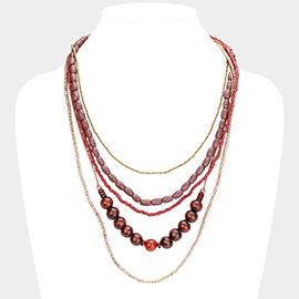 Wood Multi Layered Bib Necklace