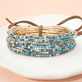 12PCS - Ribbon Colorful Rhinestone Layered Stretch Bracelets