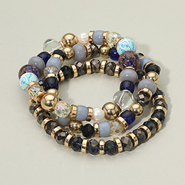3PCS - Glittered Ball Faceted Beaded Stretch Bracelets