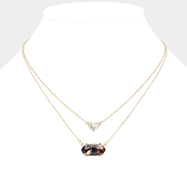 Heart Hexagon Bead Pendant Double Layered Necklace