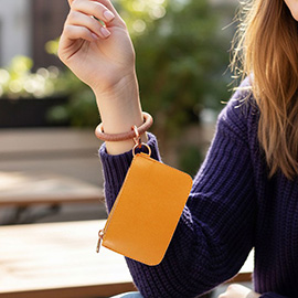 Faux Leather Keychain Bracelet Mini Pouch Bag