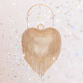 Rhinestone Fringe Heart Evening Tote / Clutch / Crossbody Bag