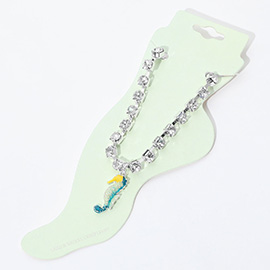 Enamel Seahorse Charm Round Stone Anklet
