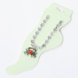 Enamel Crab Charm Round Stone Anklet