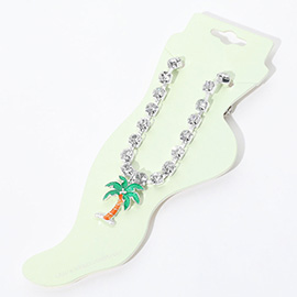 Enamel Palm Tree Charm Round Stone Anklet