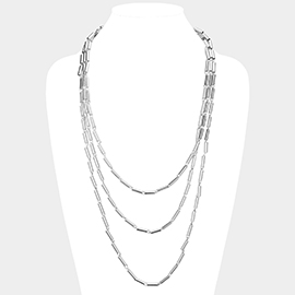 Metal Cylinder Triple Layered Bib Necklace