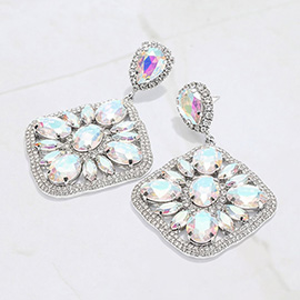 Oval Marquise Stone Cluster Accented Rhinestone Rhombus Dangle Evening Earrings
