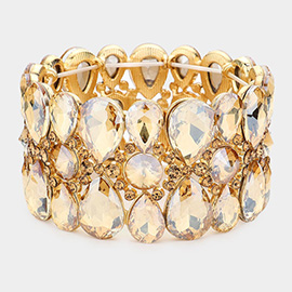 Pear Crystal Floral Rhinestone Stretch Evening Bracelet
