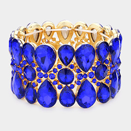 Pear Crystal Floral Rhinestone Stretch Evening Bracelet