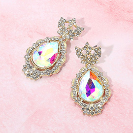 Teardrop Accented Rhinestone Embellished Evening Dangle Earrings