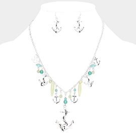 Metal Anchor Pendant Station Statement Necklace