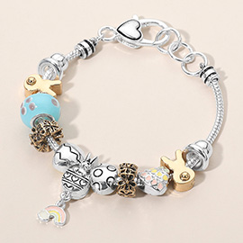 Metal Easter Bunny Enamel Egg Rainbow Multi Bead Charm Bracelet
