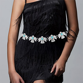 Oval Natural Stone Accented Metal Bird Link Belt