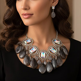 Natural Stone Drop Collar Necklace