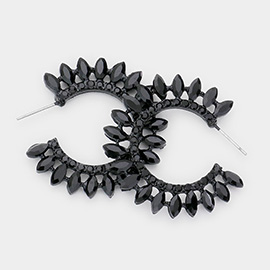 Marquise Stone Cluster Half Hoop Evening Earrings