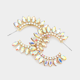 Marquise Stone Cluster Half Hoop Evening Earrings