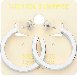 14K White Gold Dipped 1.2 Inch Metal Hoop Earrings
