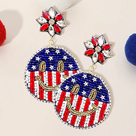 Felt Back American USA Flag Smile Dangle Earrings