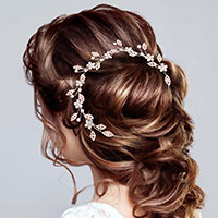Stone Embellished Flower Leaf Cluster Vine Bun Wrap Headpiece
