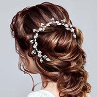 Stone Embellished Flower Leaf Cluster Vine Bun Wrap Headpiece