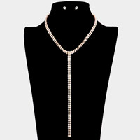 2Rows Rhinestone Y Necklace