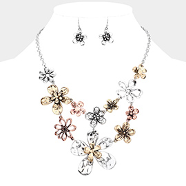 Metal Flower Link Statement Necklace