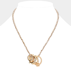 Geometric Open Metal Pendant Faceted Beaded Necklace