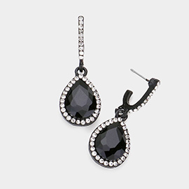 Rhinestone Trimmed Teardrop Stone Dangle Evening Earrings