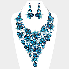 Teardrop Stone Leaf Cluster Vine Statement Evening Necklace