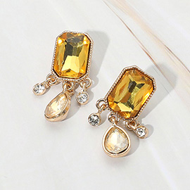 Emerald Cut Stone Accented Round Teardrop Link Dangle Evening Earrings