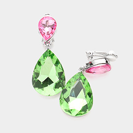 Double Teardrop Stone Link Clip on Evening Earrings
