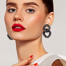 Stone Embellished Link Evening Earrings