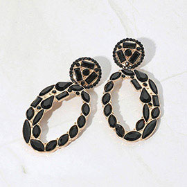 Marquise Round Rectangular Stone Cluster Evening Earrings
