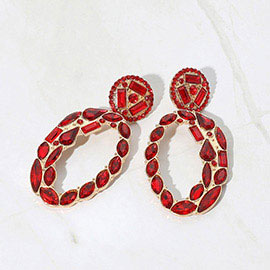 Marquise Round Rectangular Stone Cluster Evening Earrings