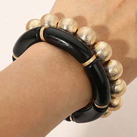 2PCS - Chunky Resin Tube Metal Ball Stretch Multi Layered Bracelets