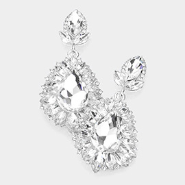Teardrop Accented Marquise Stone Trimmed Dangle Evening Earrings