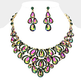 Teardrop Stone Cluster Evening Necklace