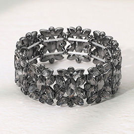 Marquise Floral Oval Crystal Cluster Stretch Evening Bracelet