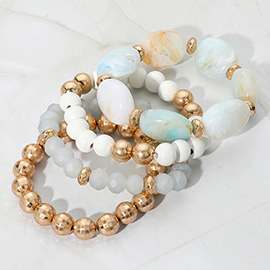 4PCS - Pebble Stone Accented Multi Layered Stretch Bracelets